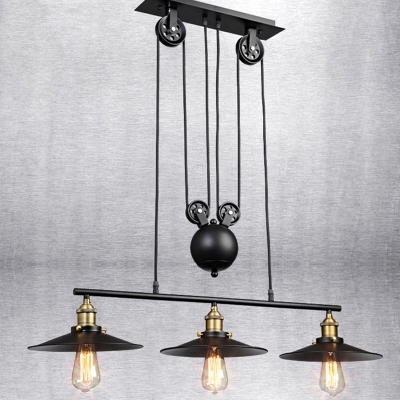 Industrial Island Light Metal Ceiling Mount with 3 Light Metal Cone Shade Billiard Light for Restaurant