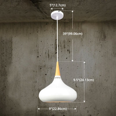 Macaron Metal Shade Pendant Nordic 9 Inchs Wide Restaurant Teardrop Lid Form 1-Bulb Hanging Lamp