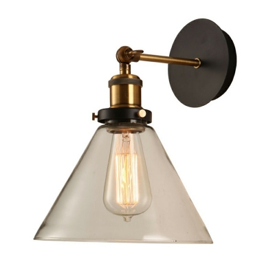 Metal Arm Industrial Wall Sconce Glass Shade 1-Bulb Wall Lamp