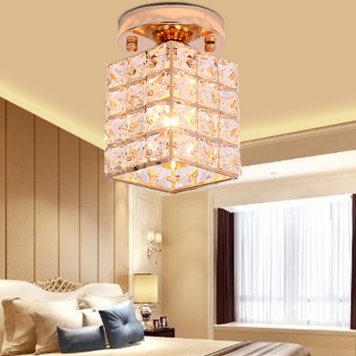 Metal Ceiling Mount Modern Ceiling Light Crystal Shade 1 Light Ceiling Light Fixture for Bedroom