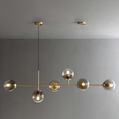 Metal Linear Design Island Lighting Fixture Modern Minimalist Glass Bubble Shade Hanging Light for Dining Room