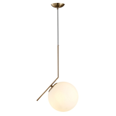 Milk-White Ball Glass Shade Pendant Modern Living Room Round Canopy 1-Head Hanging Lamp