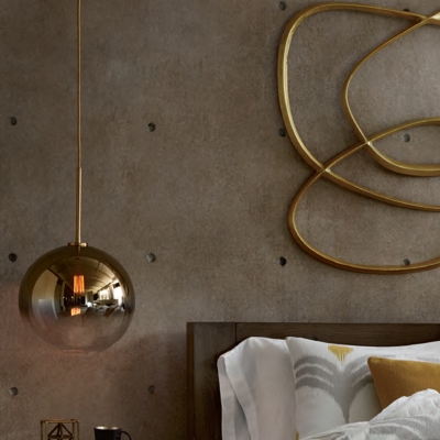 Mirror Glass Ball Shade Pendant Modern Kitchen Gold Detail 1-Head Hanging Lamp