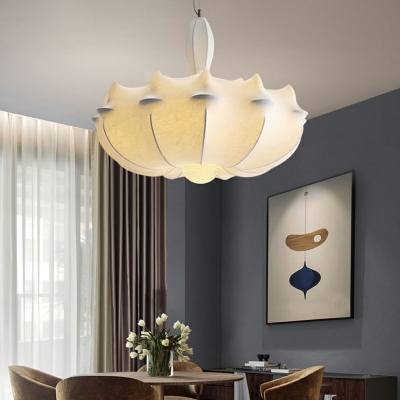 Modern Style 3-Lights Pendant Light Stretch Fabric Lantern Shade Suspension Lighting Fixture for  Dining Room in White