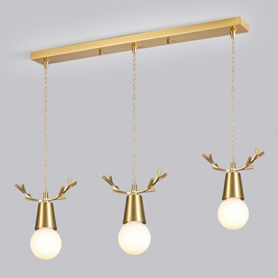 Nordic Hanging Light Antlers Metal Ceiling Mount with Glass Shade Pendant for Bedroom in Brass