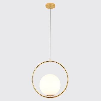 Opal Glass Ball Drop Pendant Postmodern 1 Bulb Gold Hanging Ceiling Light