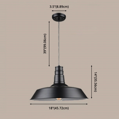 Pot Lid Form Industrial Pendant Iron Shade Black 1-Bulb Hanging Lamp for Living Room