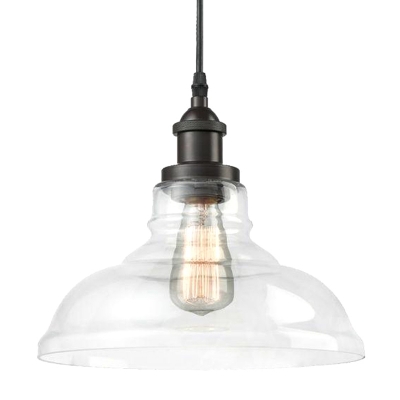 Pot Lid Form Pendant Industrial Living Room Glass Shade 1-Bulb with Metal Cord Hanging Lamp