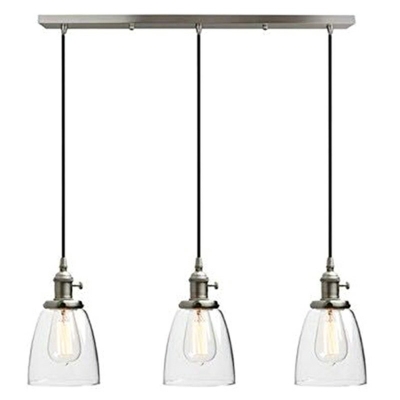Retro Industrial Style Island Light with Transparent Glass Shade 3-Head Dining Room Hanging Pendant Lamp