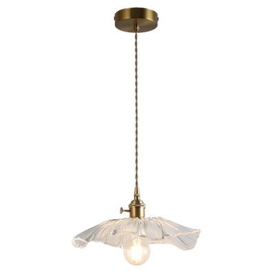 Vintage Hanging Light Ruffle Shade Pendant Lamp in Polished Brass for Dining Room