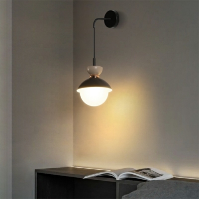 White Glass Globe 1-Head Wall Lamp Macaron Nordic Metal Arm Suspension Wall Sconce
