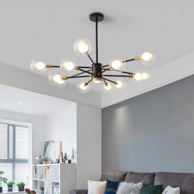 White Multi-Circle Chandelier Light Stylish Modern 7 Inchs Height Metal Hanging Pendant with Clear Glass Shade in Black