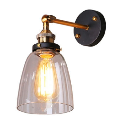 1 Bulb Clear Glass Bell Shaded Vanity Sconce Industrial Metal Wall Mounted Mirror Front with Adjustable Arm