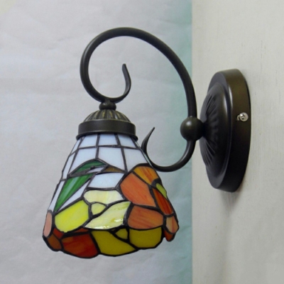 1 Light Metallic Vanity Mirror Lights Black Down Lighting Tiffany Wall Light Sconce with Glass Bell Shade