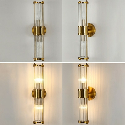 2 Lights Cylinder Crystal Vanity Sconce Modern Wall Mounted Mirror Front in Brass for Bath