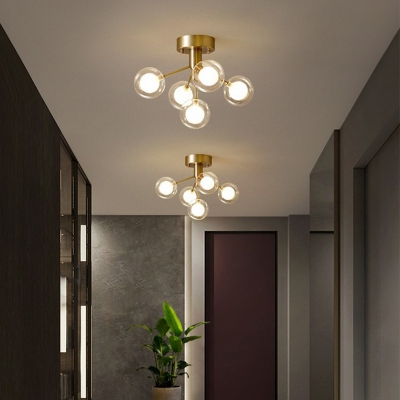 5 Bi-Bulb Modern Ceiling Light Metal Ceiling Mount Clear Glass Shade Semi Flush For Hallway