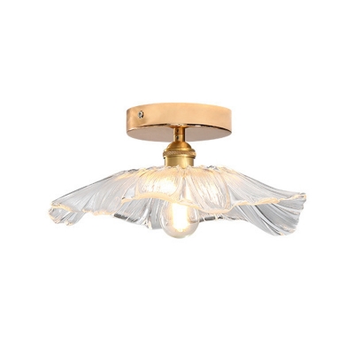 American Rustic Style Metal Semi Flush Mount Ribbed Glass Scalloped 1-Bulb Ceiling Light