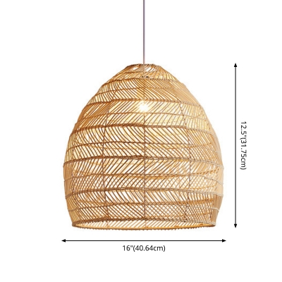 Bamboo Rattan Asian Style Restaurant Pendant Dome Shaped 1-Bulb Hanging Lamp