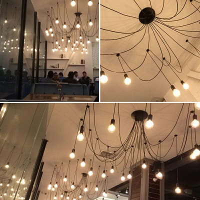 Bare Bulb Industrial Pendant Circle Ceiling Mount Linear Multi Light Pendant for Restaurant