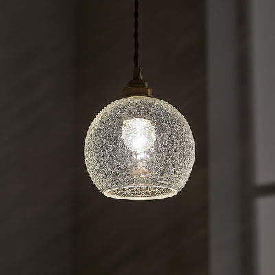 Brass Ceiling Pendant Shape One Light Crackle Glass Light for Study Room