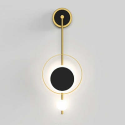 Brass Ring Bedside Wall Lamp Fixture White Glass Postmodern LED Wall Sconce with Long Arm in 3 Colors Light