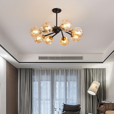 Contemporary Metal Hanging Chandelier Light Spherical Glass Shade Suspension Light for Living Room