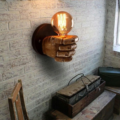 Dark Wood Industrial Wall Sconce Left Hand Shaped 7.5 Inchs Height 1 Head for Bar Coffee Indoor Style