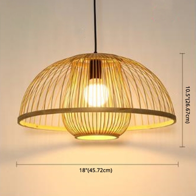 Domed Pendant Lighting Asian Bamboo with Gourd Shade 1 Light Hanging Light Fixture in Light Wood