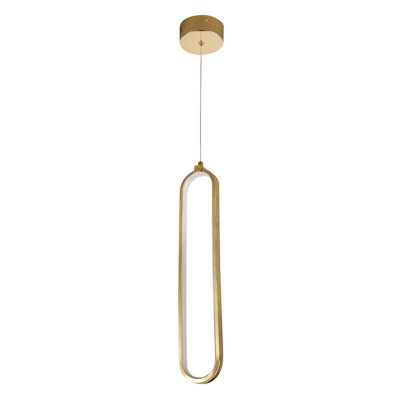Gold LED Pendant Postmodern Bedroom Metal Oval 1-Light Hanging Lamp