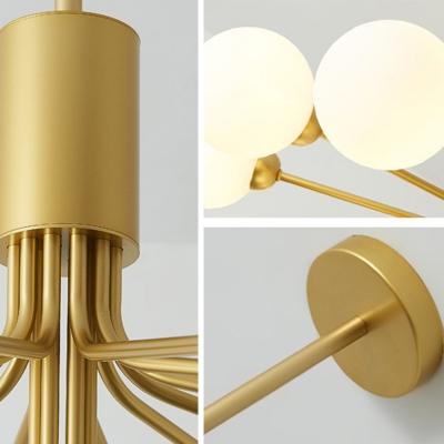 Golden Molecular Chandelier Lighting Postmodern Opal Glass Hanging Pendant Light for Living Room with 19.5 Inchs Height Adjustable Cord