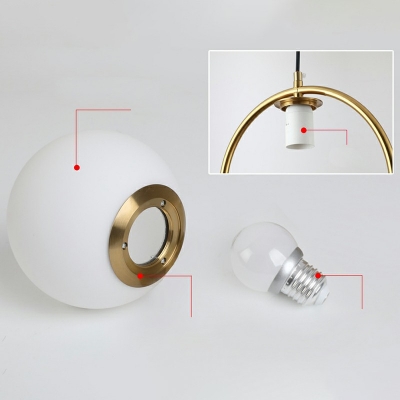 Golden Ring Hanging Light with White Glass Ball Shade Mini Pendant Fixtures for Bedroom in Gold
