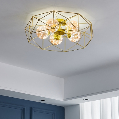 LED 6 Light Contemporary Ceiling Light Metal Ceiling Mount Glass Shade Semi Flush Ceiling Light for Restaurant
