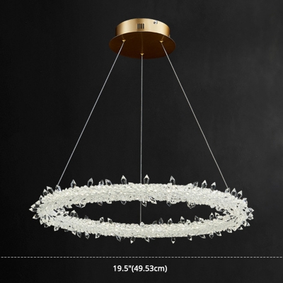 Luxury Modern Pendant Crystal Linear Shade with 1 LED Light Circle Metal Ceiling Mount Single Pendant for Living Room