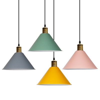 Macaron Cone Shade Pendant Nordic Living Room 1-Bulb Hanging Lamp made of Aluminum