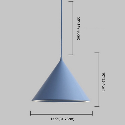 Macaron Iron Nordic Living Room Pendant Cone Shade LED 1-Head Hanging Lamp
