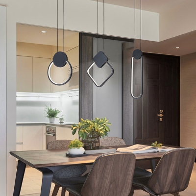 Metal Frame Minimalist Living Room Pendant Black LED 1-Light Hanging Lamp