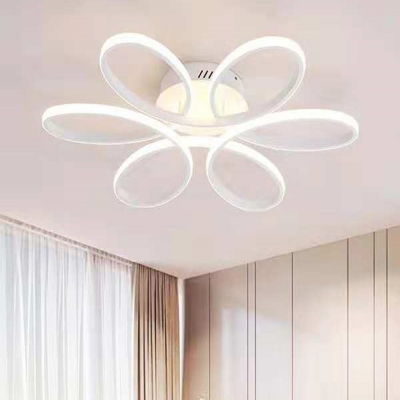 Metal Linear Curved Semi Flush Mount Modern Flower Design White LED 1-Light Ceiling Light