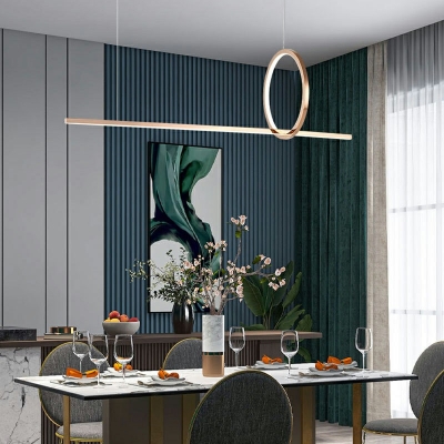 Morden Island Lighting Ring and Bar Shaped Rose Gold Minimalist Metal LED Hanging Light for Dining Room in Warm Light