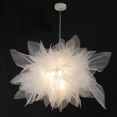 Organza Fabric Shade Suspension Lamp Modern Style Single Light 15 Inchs Height Creative Garment Store Hanging Light in White