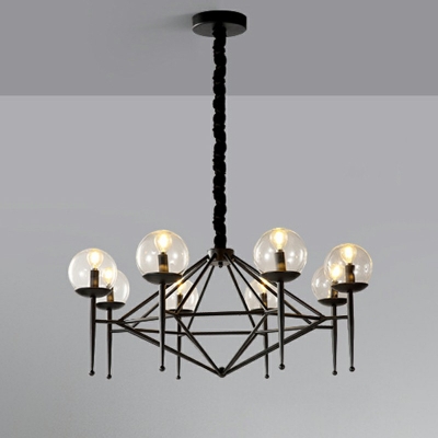 Post-Modern Metallic Hanging Chandelier Light Clear Glass Shade Bedroom Ceiling Chandelier with Diamond Cage