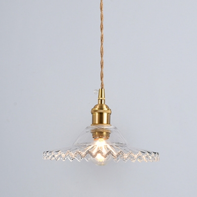 Restaurant Scalloped Edge Pendant Light Glass 1 Light Antique Stylish Brass Hanging Light