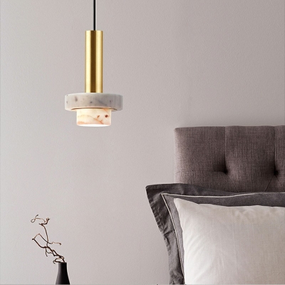 Round Macaron Shade Pendant Nordic Bedroom Iron 6 Inchs Wide Hanging Lamp with Stone Shade