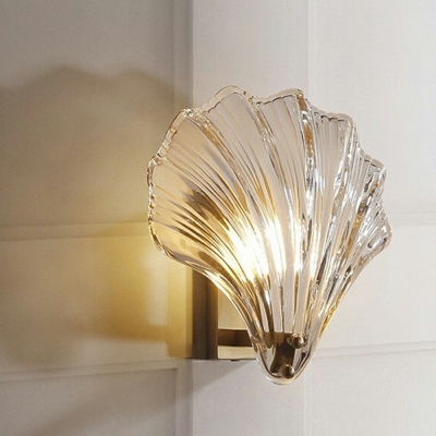 Shell Design Wall Lamp Modern Corridor Ribbed Glass Gold 1-Head Wall Sconce