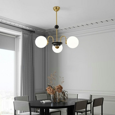 Sphere Shade Suspended Light 28 Inchs Height Modern Chic White Glass Hanging Light for Restaurant