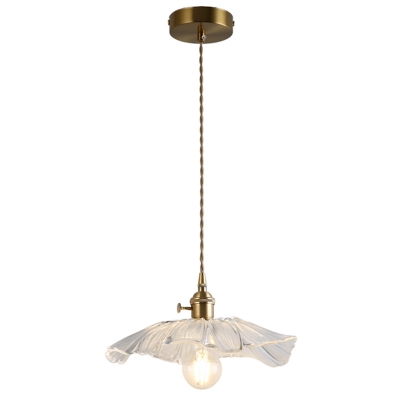 Vintage Hanging Light Ruffle Shade Pendant Lamp in Polished Brass for Dining Room