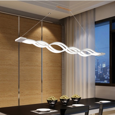 Wave Design Linear Island Light Modern Restaurant White Metal LED 4-Light Island Pendant