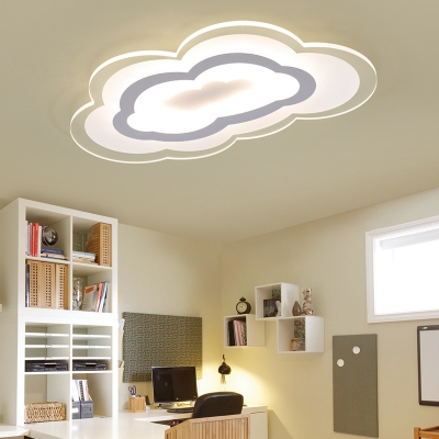 Acrylic Cloud Flush-Mount Light Fixture Modern Children's Bedroom LED Close to Ceiling Lamp in White