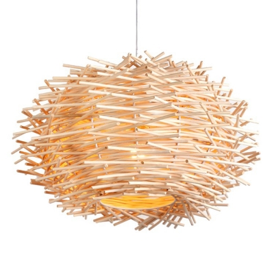 Asian Traditional Pendant Bamboo Globe Shade with 1 Light Circle Ceiling Mount Single Pendant for Living Room