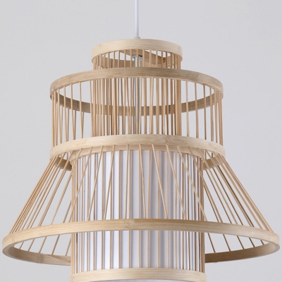 Bamboo Handcrafted Ceiling Light Nordic Style 1 Bulb Wood 16 Inchs Wide Hanging Lamp for Tea Room