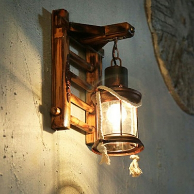Bark Wood Lantern Wall Light with Wood Base Single Light Lodge Style Wall Sconce for Hallway